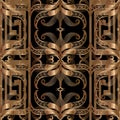 ÃÂ¡opper coloured ornate greek 3d vector seamless pattern. Abstract floral ornamental background. Geometric repeat backdrop. Greek